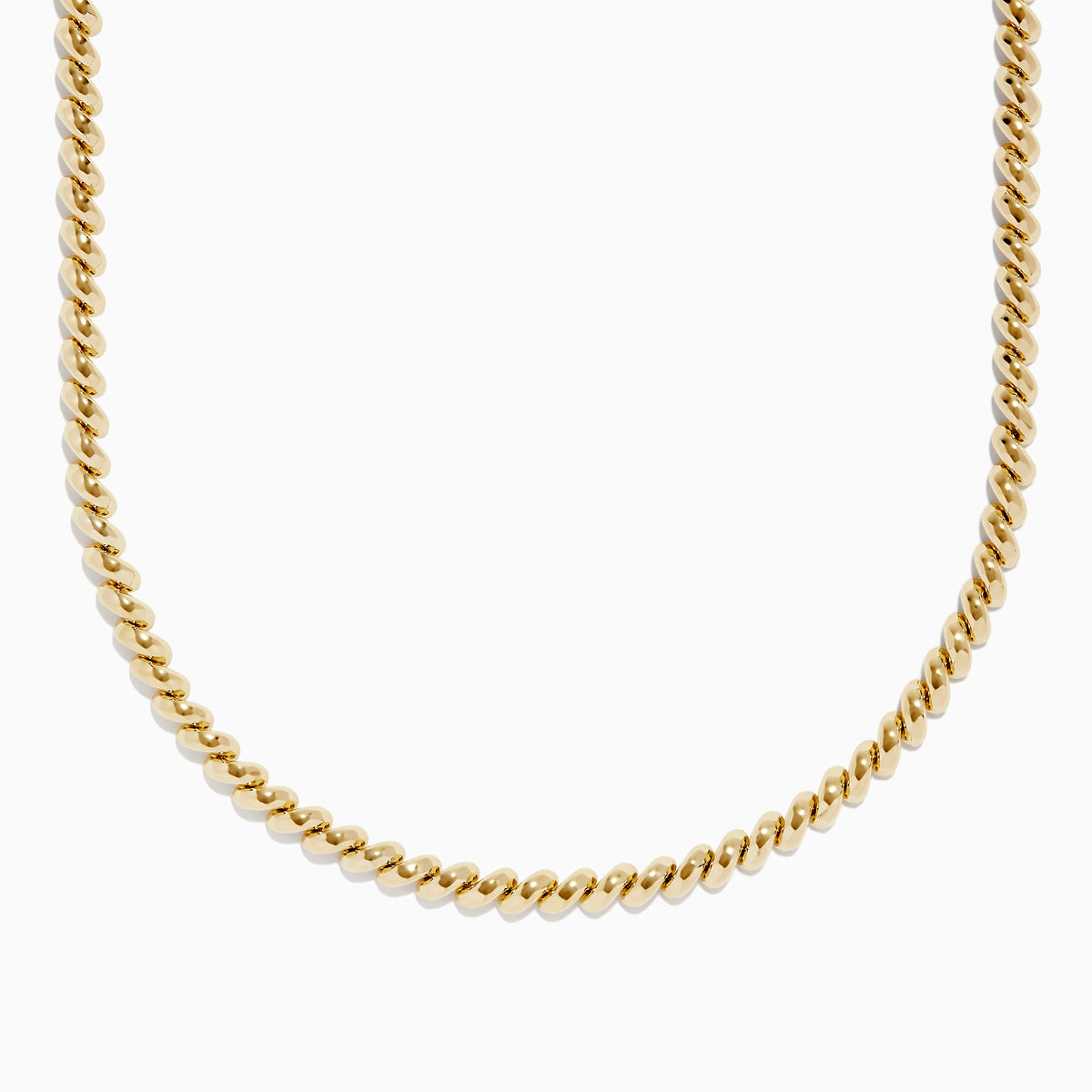 A 14K Yellow Gold Hollow San Marco Chain Necklace, 17 inches, is displayed on a white background.