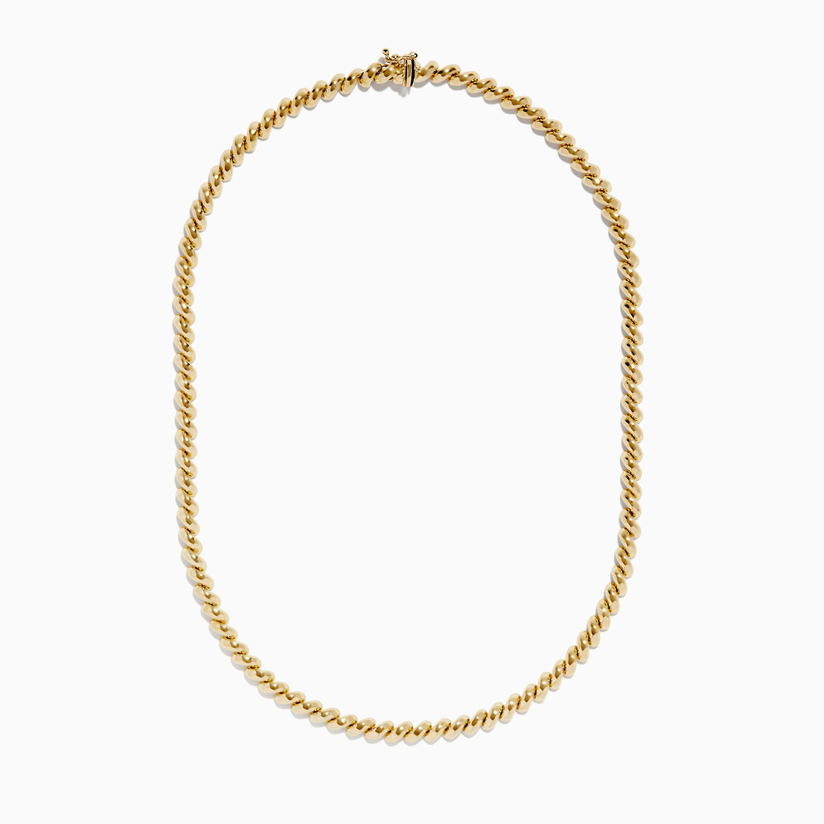 A 14K Yellow Gold Hollow San Marco Chain Necklace, 17 inches, is displayed on a white background.