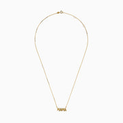 The 14K Yellow Gold MAMA Cable Chain Necklace features a bold "MAMA" pendant in capital letters on a delicate yellow gold cable chain, beautifully displayed against a white background.