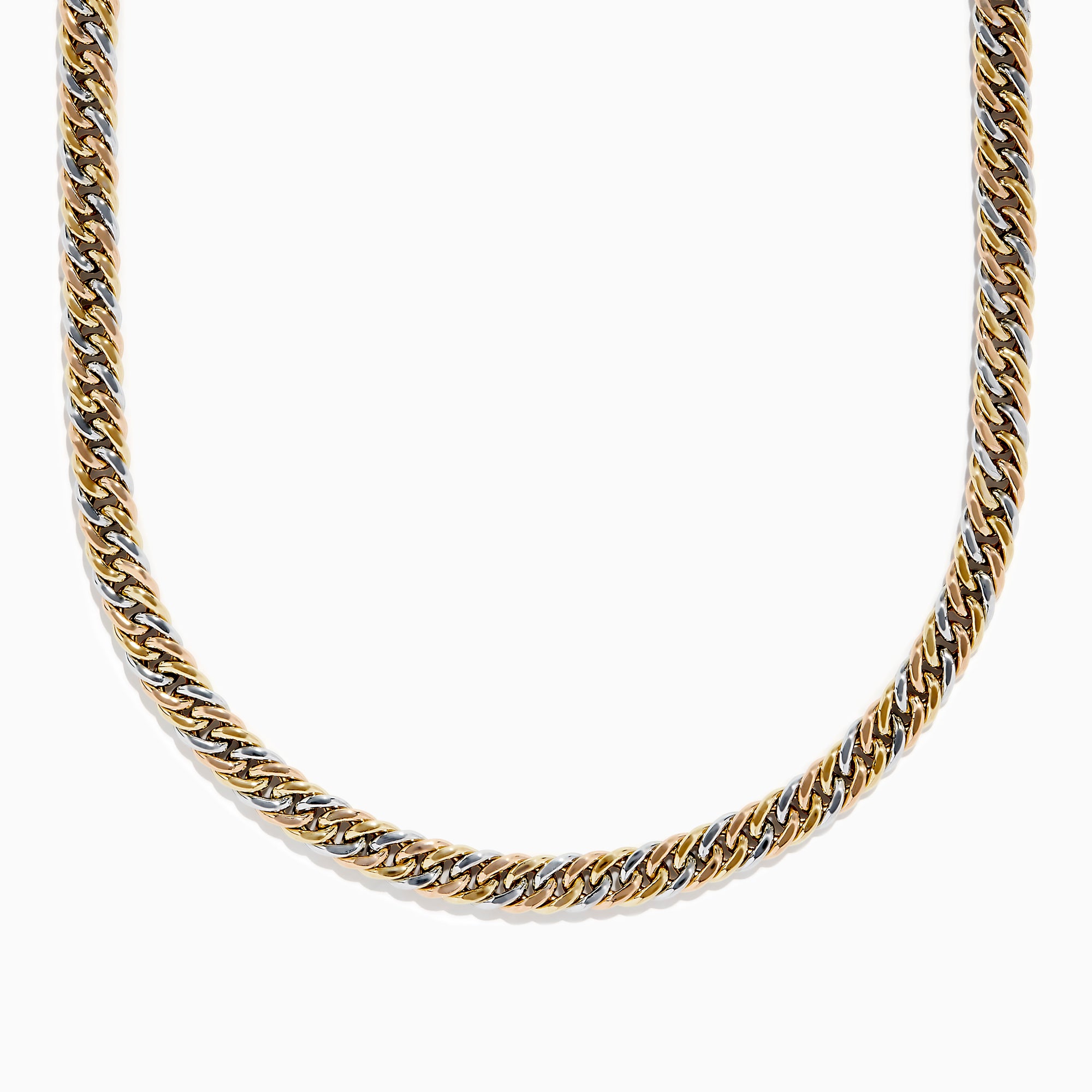A close-up of a 14K Tri Color Gold 8mm Hollow Cuban Chain Necklace (18) displayed on a white background.
