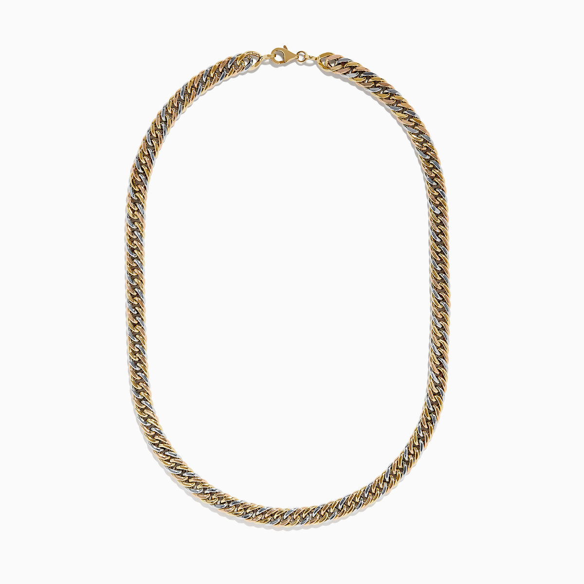 A close-up of a 14K Tri Color Gold 8mm Hollow Cuban Chain Necklace (18) displayed on a white background.