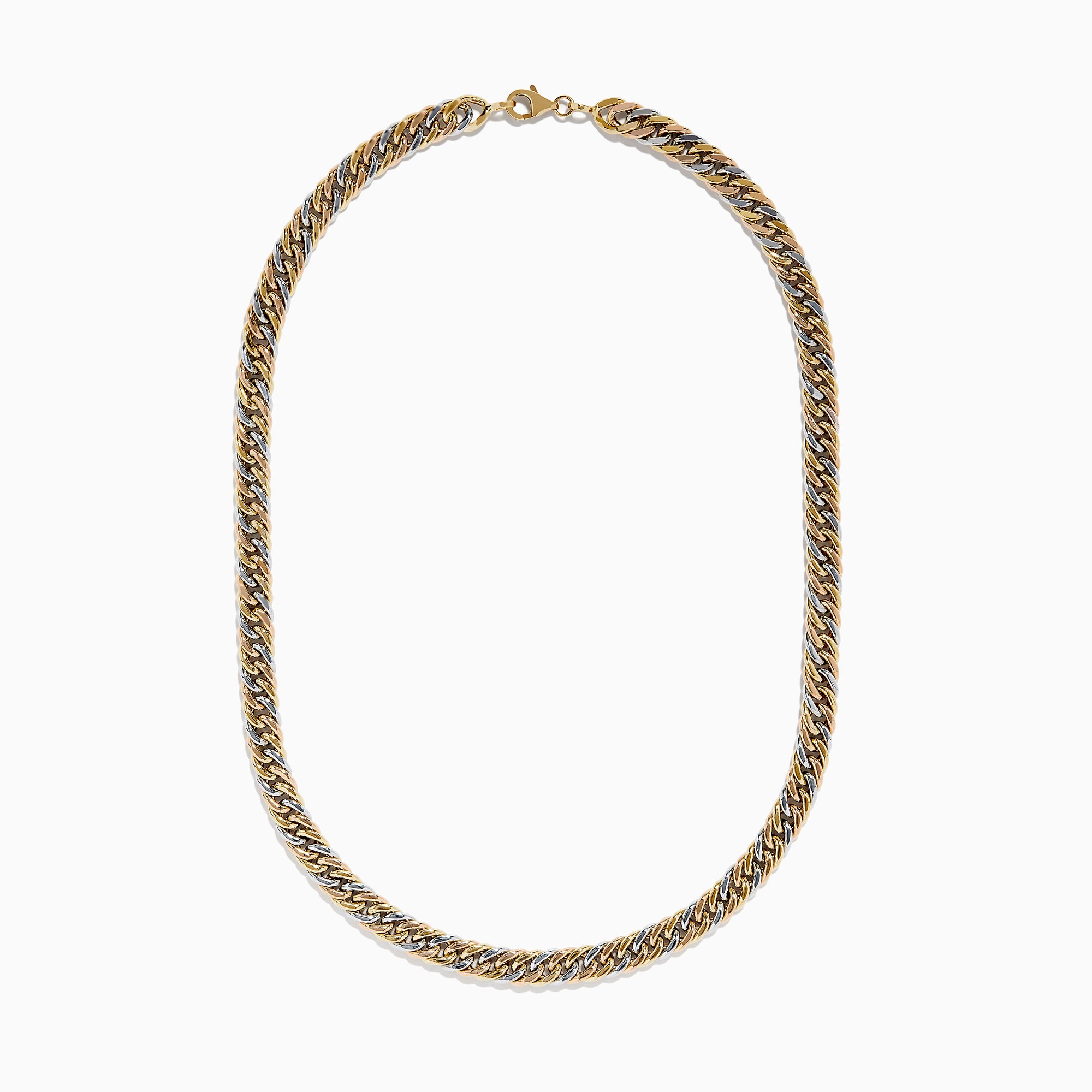 A close-up of a 14K Tri Color Gold 8mm Hollow Cuban Chain Necklace (18) displayed on a white background.
