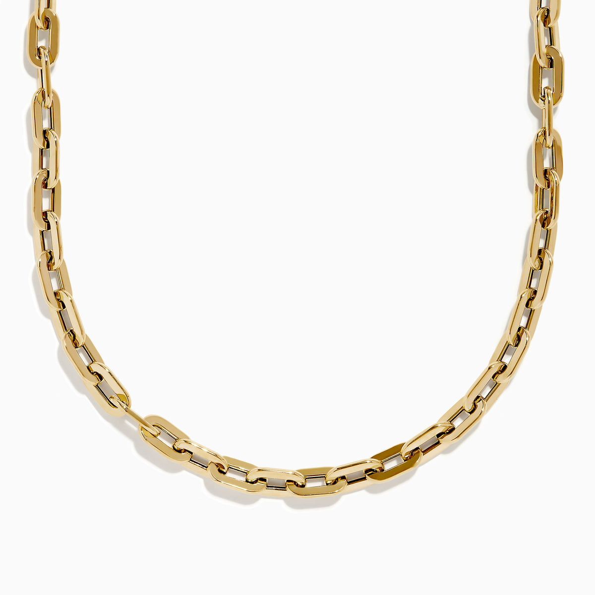 Close-up of the 14K Yellow Gold 18 Hollow Oval Link Chain with rectangular links, shown on a white background.