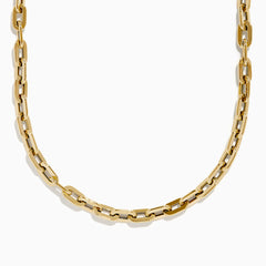 Close-up of the 14K Yellow Gold 18 Hollow Oval Link Chain with rectangular links, shown on a white background.