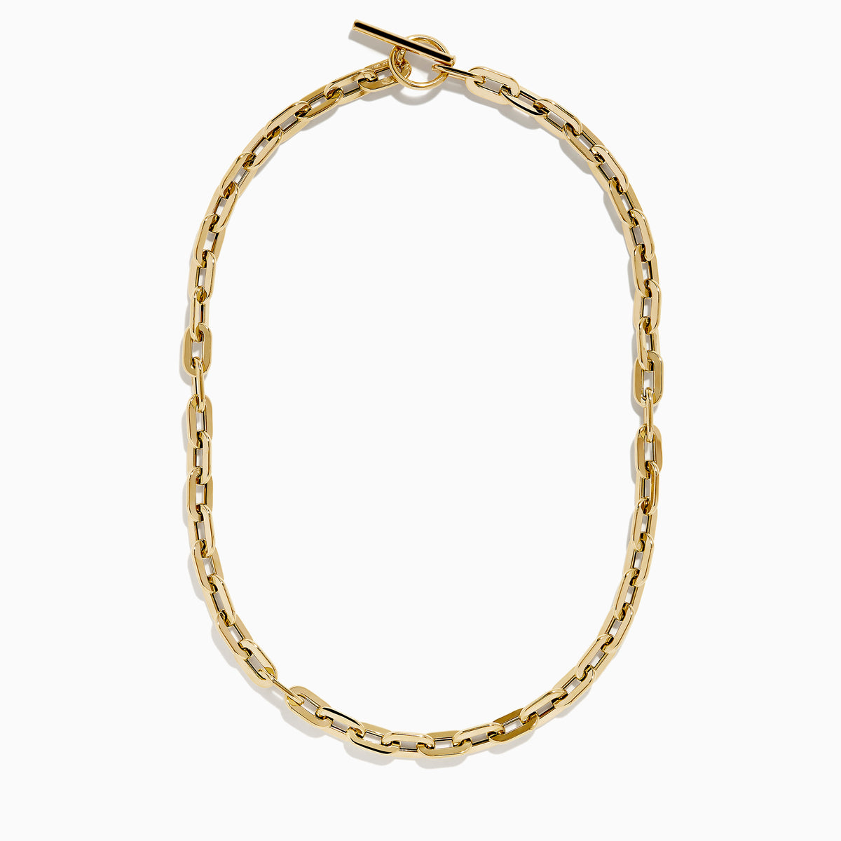 Close-up of the 14K Yellow Gold 18 Hollow Oval Link Chain with rectangular links, shown on a white background.