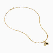 The 14K Yellow Gold Heart and Star Charm Pendant on Paperclip Necklace features elongated links and unique charms, shown on a plain white background.