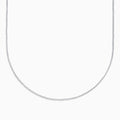 The 14K White Gold Bead Necklace is displayed on a white background, its delicate form creating a graceful curve.
