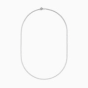 The 14K White Gold Bead Necklace is displayed on a white background, its delicate form creating a graceful curve.