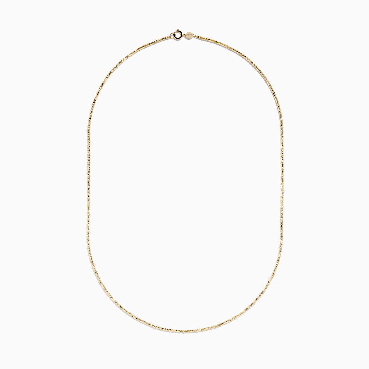 The 14K Yellow Gold Bead Necklace is a thin, delicate chain displayed against a plain white background.