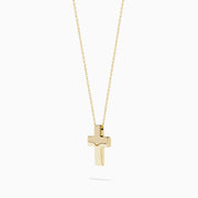 The 14K Yellow Gold Cross Pendant is a polished cross pendant necklace displayed on a plain white background.