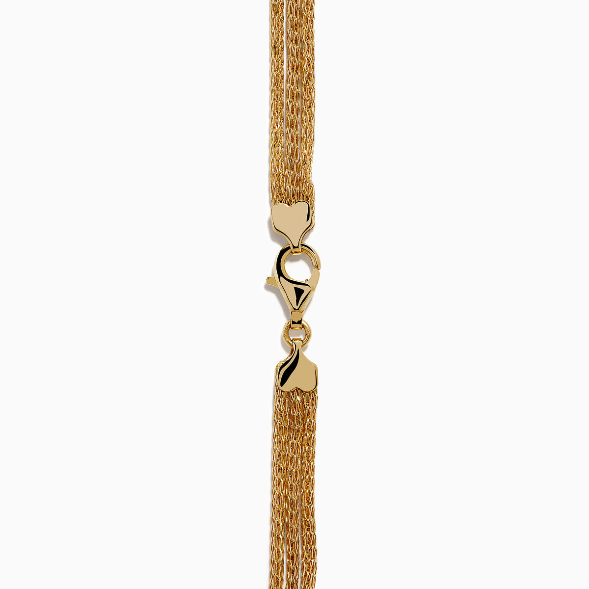The 14K Yellow Gold Net Mesh Knot Layered Necklace showcases a woven texture and central knot, displayed on a white background.