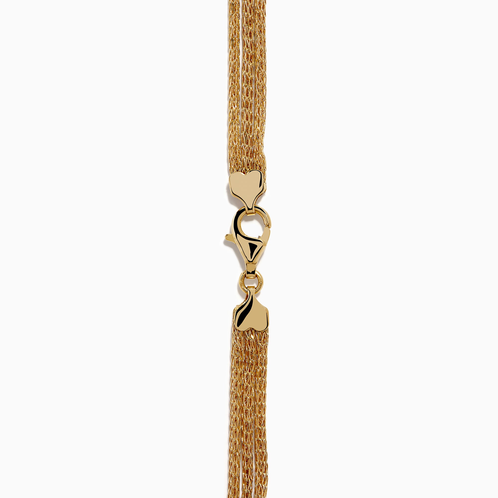 The 14K Yellow Gold Net Mesh Knot Layered Necklace showcases a woven texture and central knot, displayed on a white background.