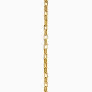 The 14K Yellow Gold Hollow Paperclip with Padlock and Square Toggle Necklace features rectangular links, a square toggle clasp, and a central gold padlock-shaped pendant.