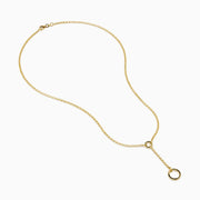 The 14K Yellow Gold Charm Holder Pendant features two circular rings—a small ring attaching to the chain and a large pendant hanging from a drop chain—shown on a white background.