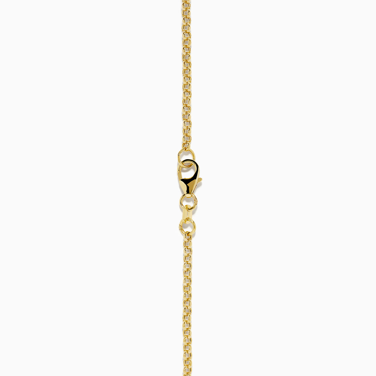 The 14K Yellow Gold Charm Holder Pendant features two circular rings—a small ring attaching to the chain and a large pendant hanging from a drop chain—shown on a white background.