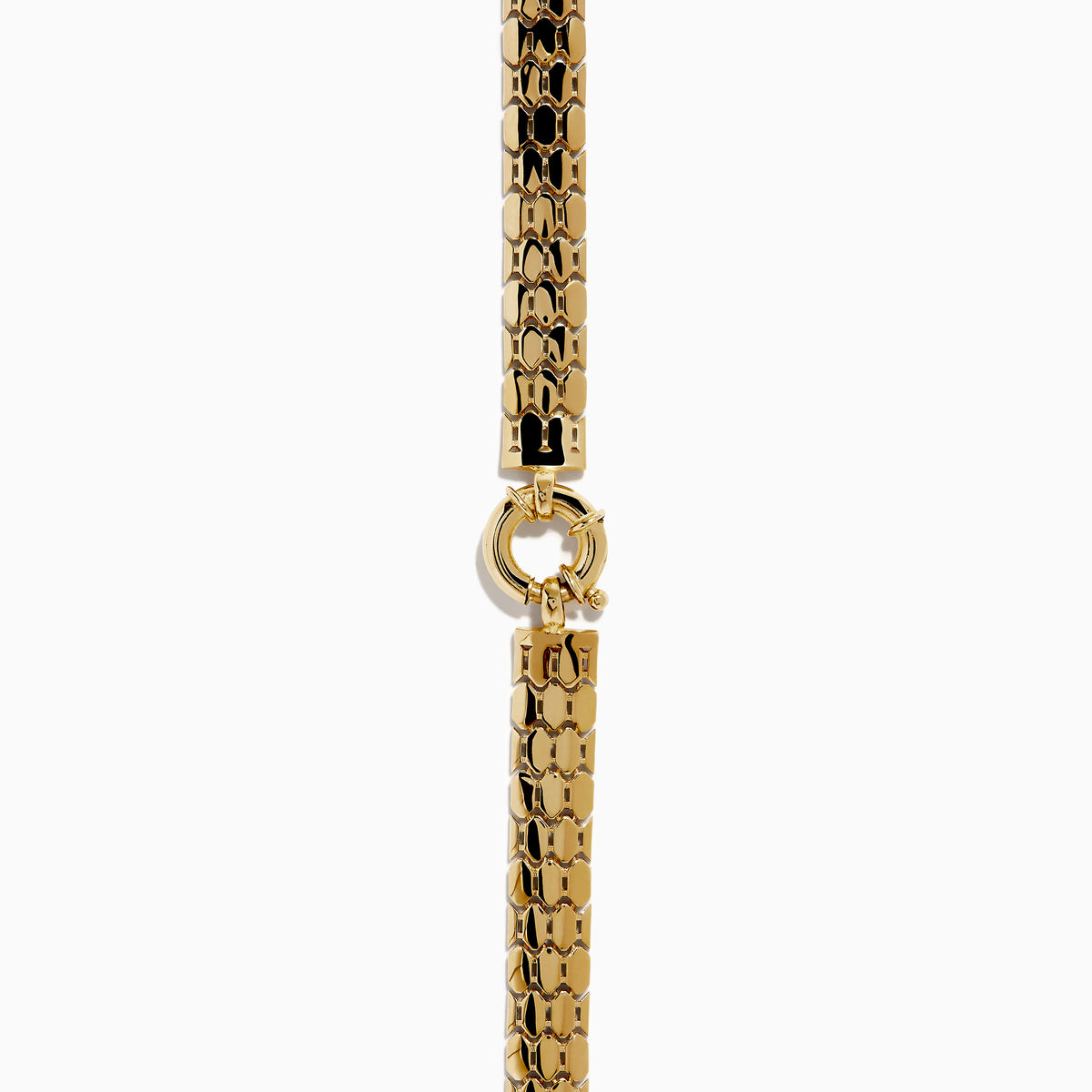 A close-up of the 14K Yellow Gold Snake Skin Design Necklace, showcasing its textured hexagonal pattern reminiscent of snake skin, displayed on a plain white background.