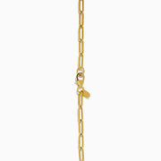The 14K Yellow Gold Evil Eye Coin Pendant Paperclip Chain Necklace features a protective evil eye design with radiating lines, crafted in yellow gold for both style and symbolism, beautifully displayed on a plain white background.