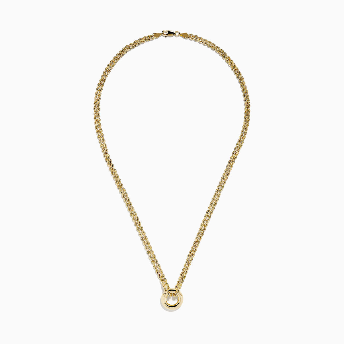 The 14K Yellow Gold Double Row Rope Chain with Round Tube Necklace is displayed against a white background.