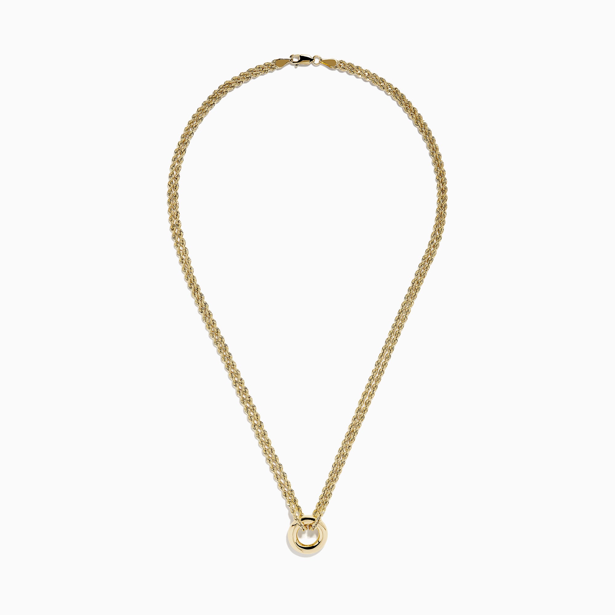 The 14K Yellow Gold Double Row Rope Chain with Round Tube Necklace is displayed against a white background.