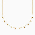 The 14K Yellow Gold Necklace with Star Charms on Chain features small stars spaced along a fine gold chain, presented on a plain white background.