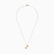 A 14K yellow gold Initial J Bubble Pendant with a delicate chain shown against a plain white background.