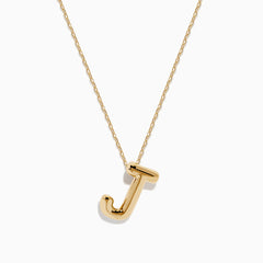 A 14K yellow gold Initial J Bubble Pendant with a delicate chain shown against a plain white background.