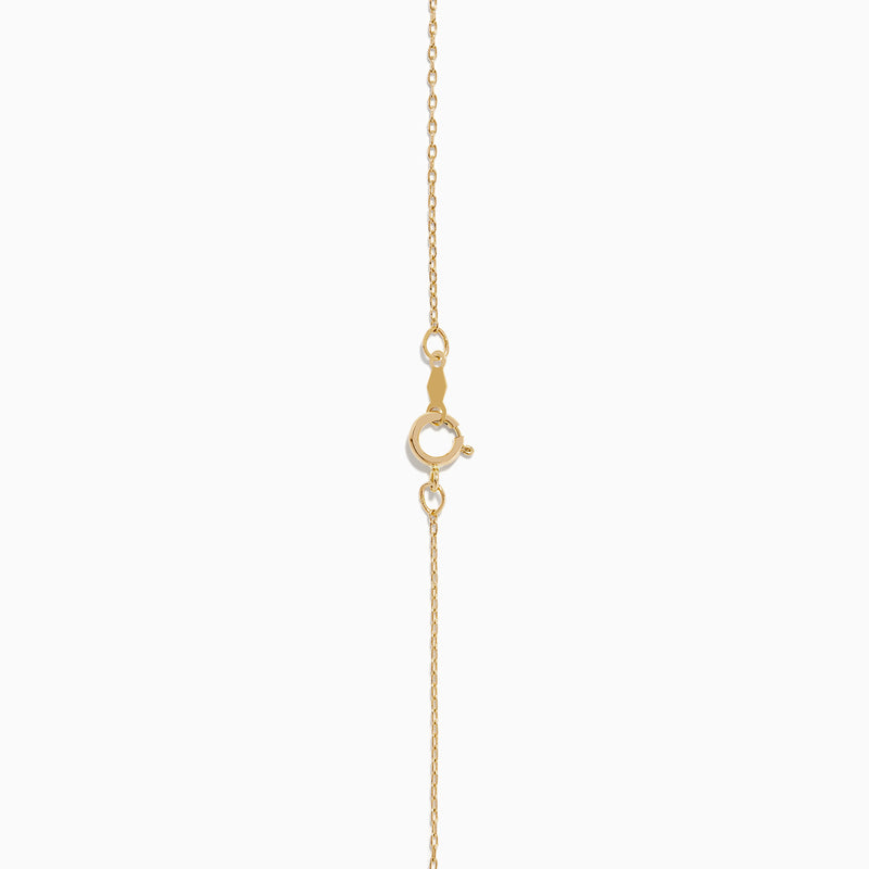 The 14K Yellow Gold Initial M Bubble Pendant is displayed on a thin chain against a plain white background.