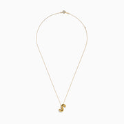 A delicate 14K yellow gold necklace featuring the S Bubble Pendant, sculpted with a shiny finish.