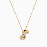 A delicate 14K yellow gold necklace featuring the S Bubble Pendant, sculpted with a shiny finish.