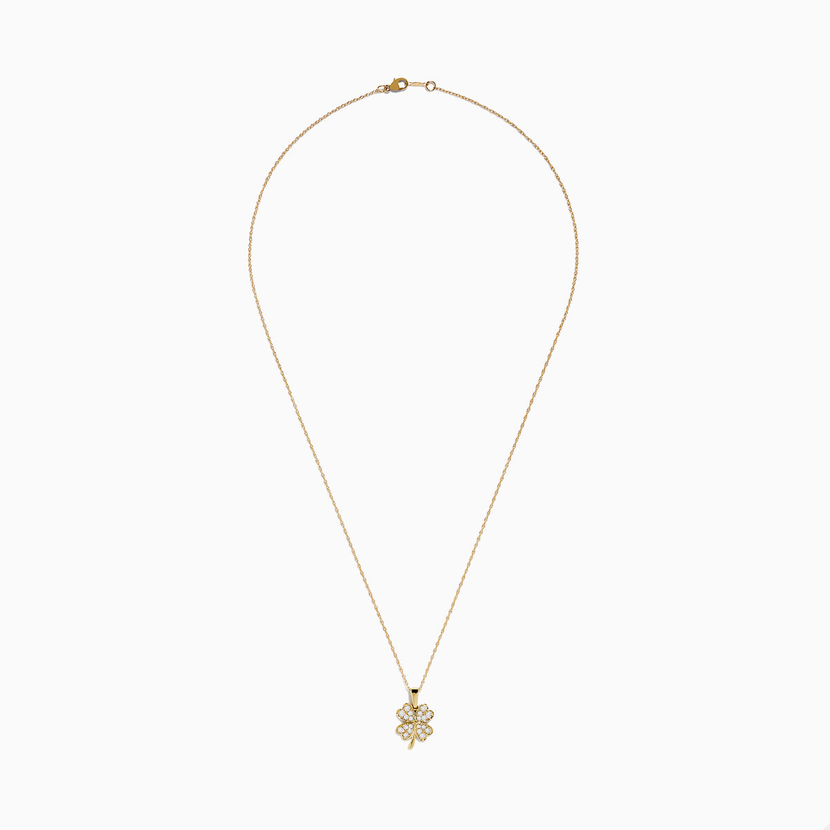 The DOro 14K Yellow Gold Diamond Clover Pendant is a delicate necklace featuring a sparkling diamond-encrusted clover pendant, shown on a plain white background.