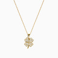 The DOro 14K Yellow Gold Diamond Clover Pendant is a delicate necklace featuring a sparkling diamond-encrusted clover pendant, shown on a plain white background.
