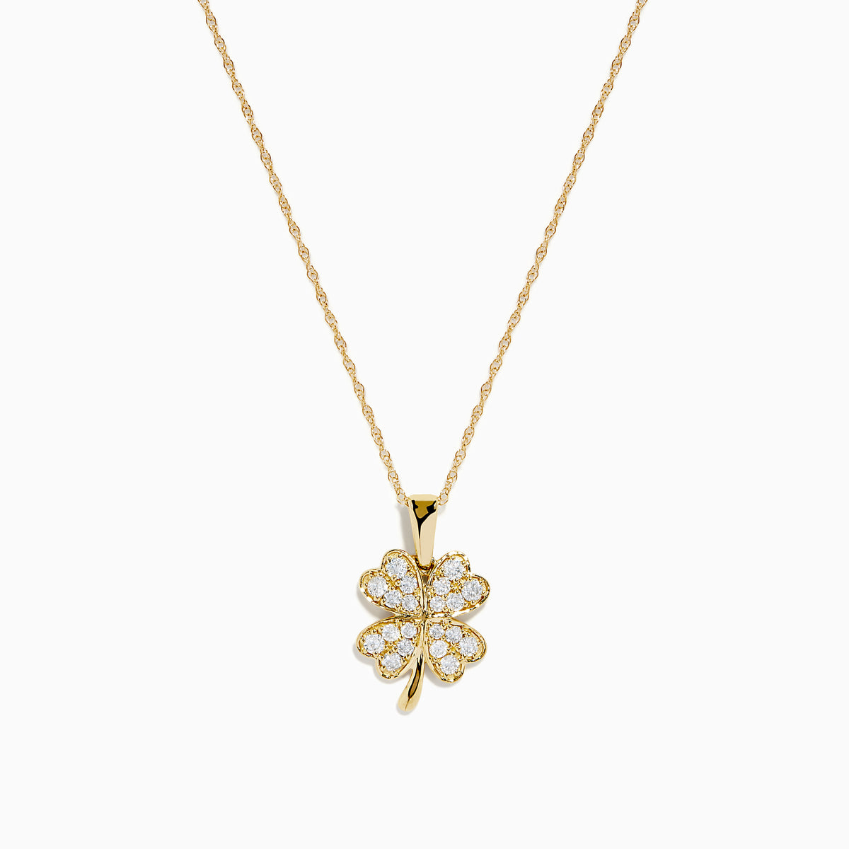 The DOro 14K Yellow Gold Diamond Clover Pendant is a delicate necklace featuring a sparkling diamond-encrusted clover pendant, shown on a plain white background.