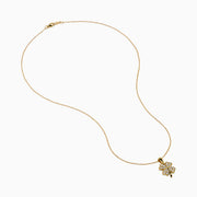 The DOro 14K Yellow Gold Diamond Clover Pendant is a delicate necklace featuring a sparkling diamond-encrusted clover pendant, shown on a plain white background.