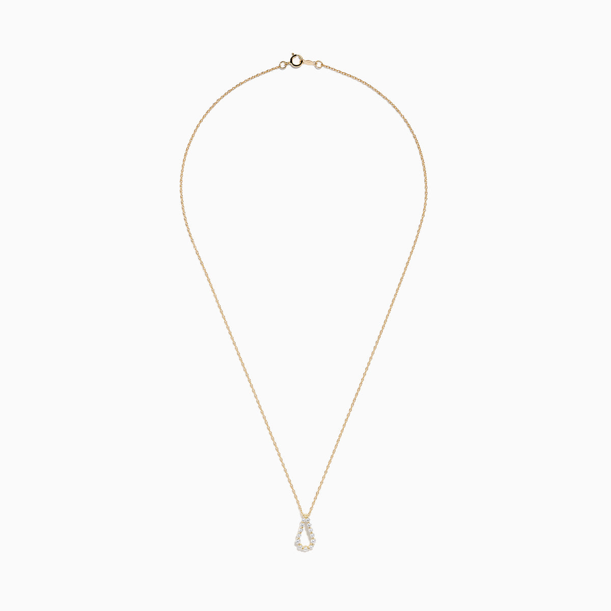 The DOro 14K Yellow Gold Diamond Pendant features a teardrop-shaped diamond accented with sparkling white stones, hanging on a delicate gold chain and set against a plain white background.