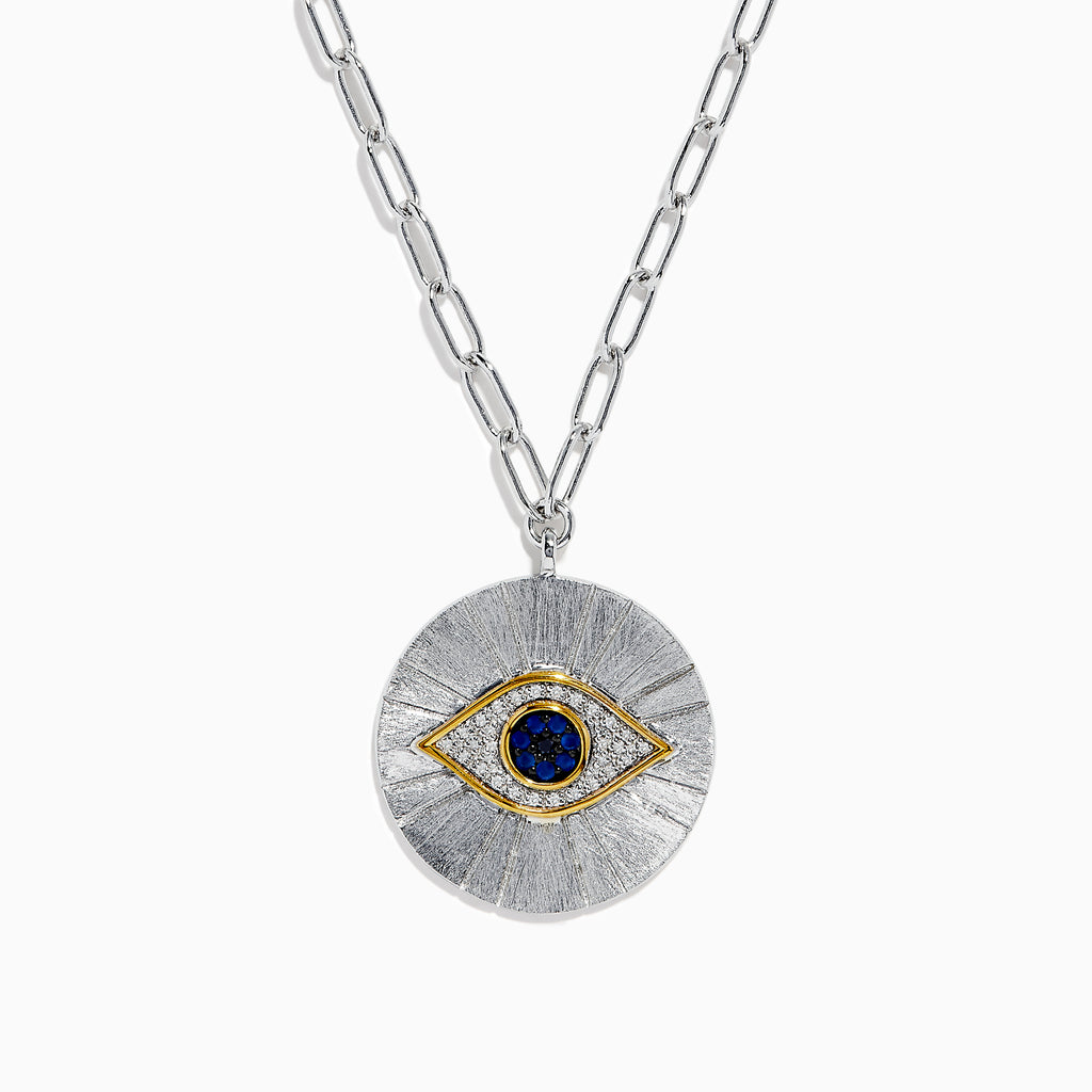 Effy 925 Sterling Silver Sapphire and Diamond Evil Eye Pendant