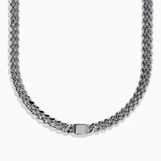 The Mens 925 Sterling Silver Diamond Cuban Link Chain features a box clasp with pave-set stones, shown on a plain white background—an essential piece for any men’s jewelry collection.