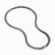 The Mens 925 Sterling Silver Diamond Cuban Link Chain features a box clasp with pave-set stones, shown on a plain white background—an essential piece for any men’s jewelry collection.