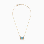 14K Yellow Gold Blue Topaz, Peridot and Diamond Butterfly Necklace