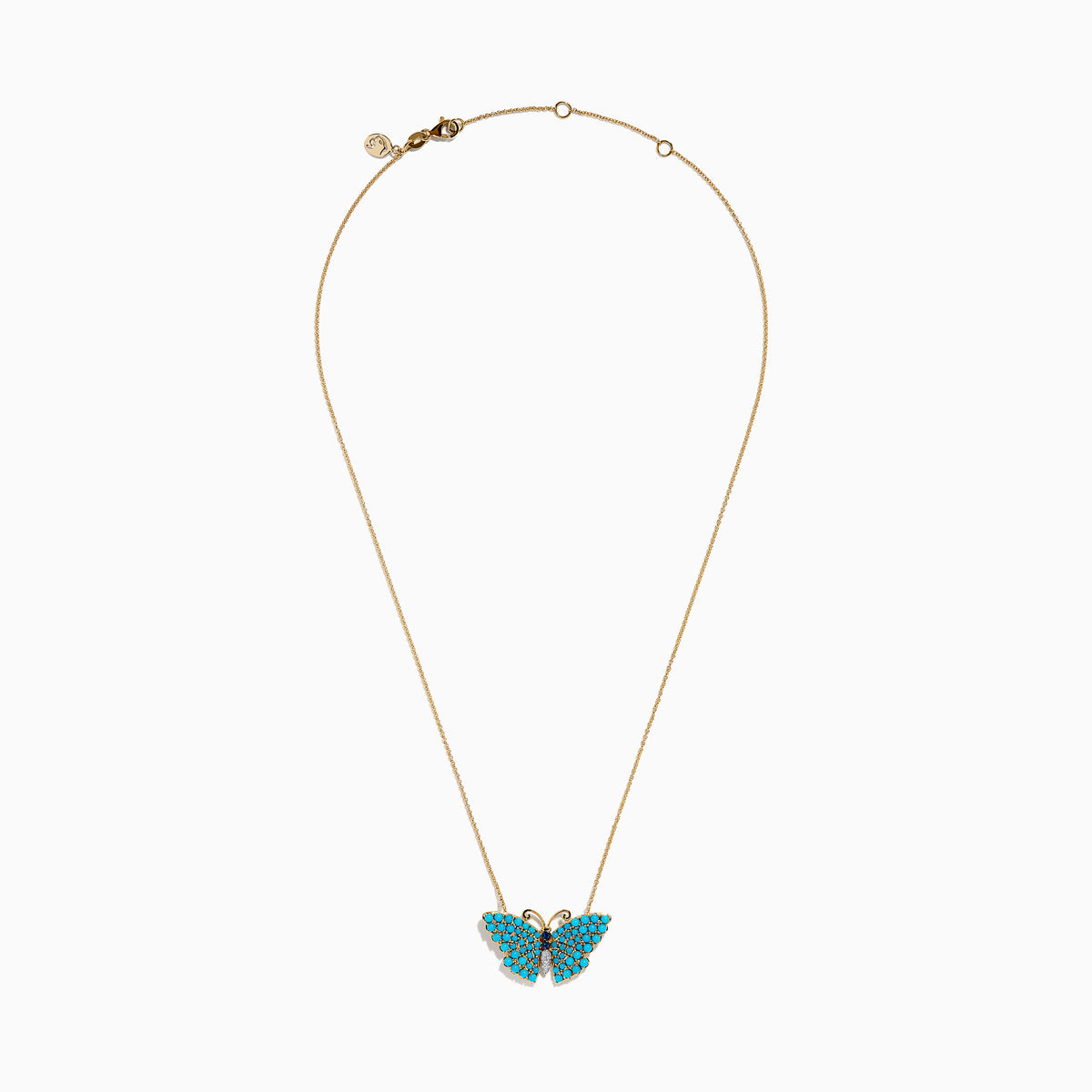 14K Yellow Gold Turquoise, Blue Sapphire and Diamond Butterfly Necklace