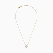 14K Gold Mother of Pearl and Diamond Reversible Heart Necklace featuring a large heart-shaped pendant with gold detailing, shown on a plain white background.