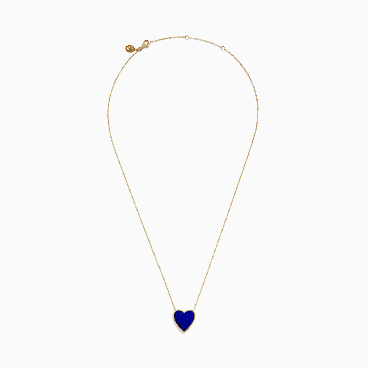 The 14K Gold Lapis Lazuli and Diamond Reversible Heart Necklace features a blue lapis lazuli heart pendant with a gold border, displayed against a white background.