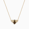 The Safari 14K Yellow Gold Diamond and Citrrine Bee Necklace features a bee-shaped pendant with citrine gemstones and white crystals on the wings, displayed on a plain white background—a charming piece for any jewelry lover.