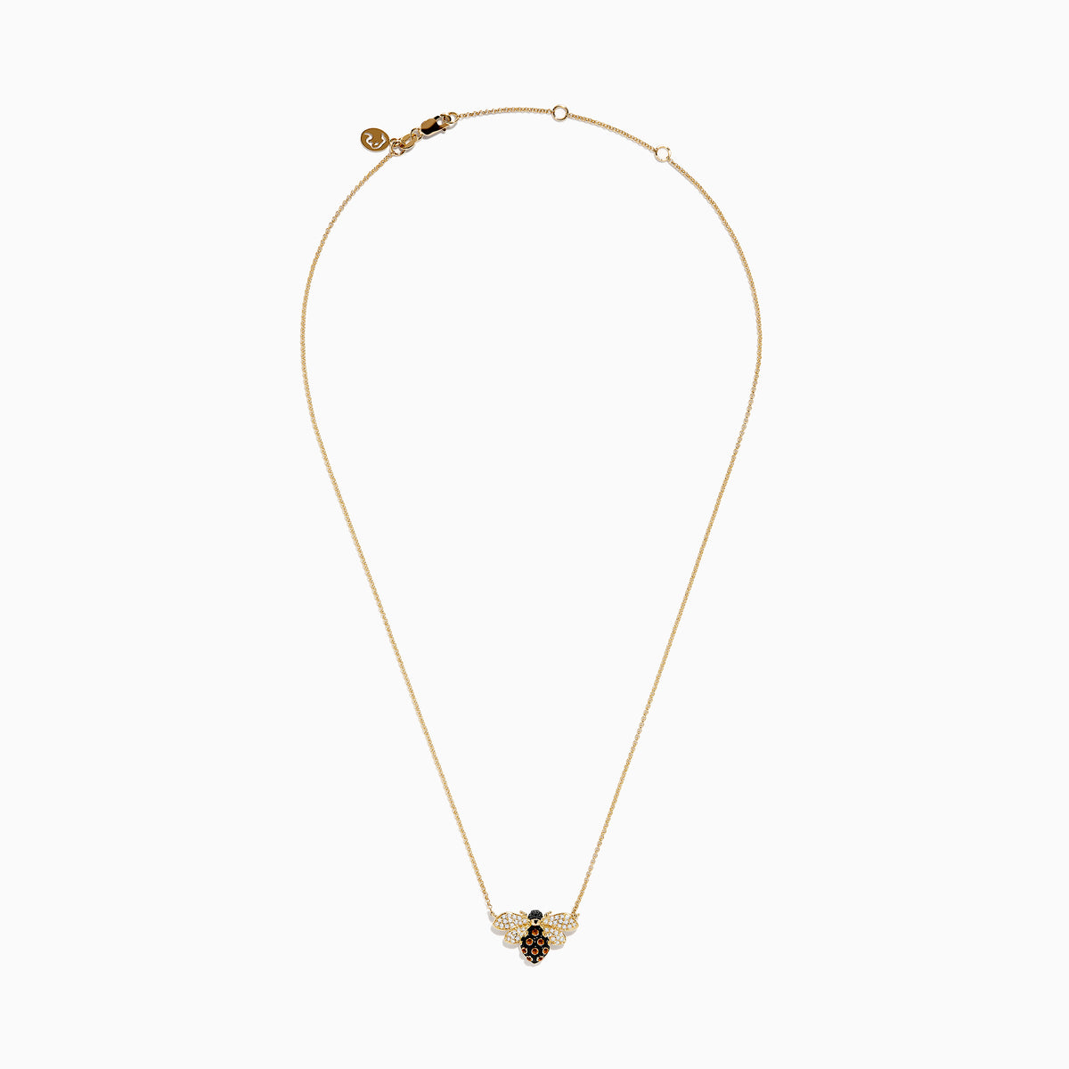 The Safari 14K Yellow Gold Diamond and Citrrine Bee Necklace features a bee-shaped pendant with citrine gemstones and white crystals on the wings, displayed on a plain white background—a charming piece for any jewelry lover.