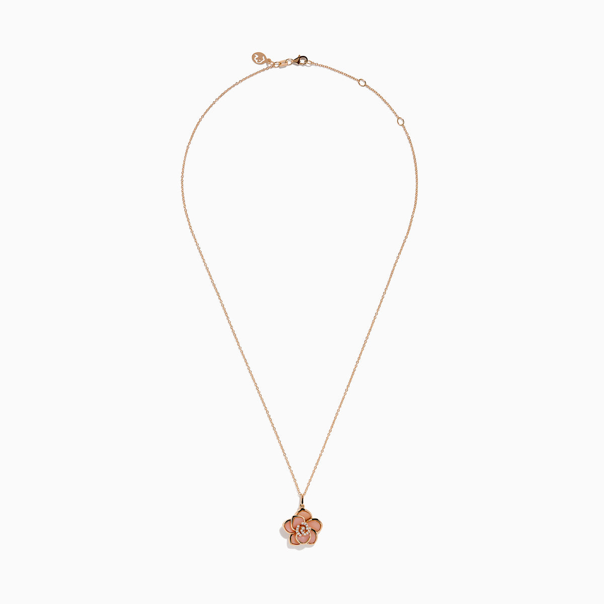 14K Rose Gold Pink Opal and Diamond Flower Pendant