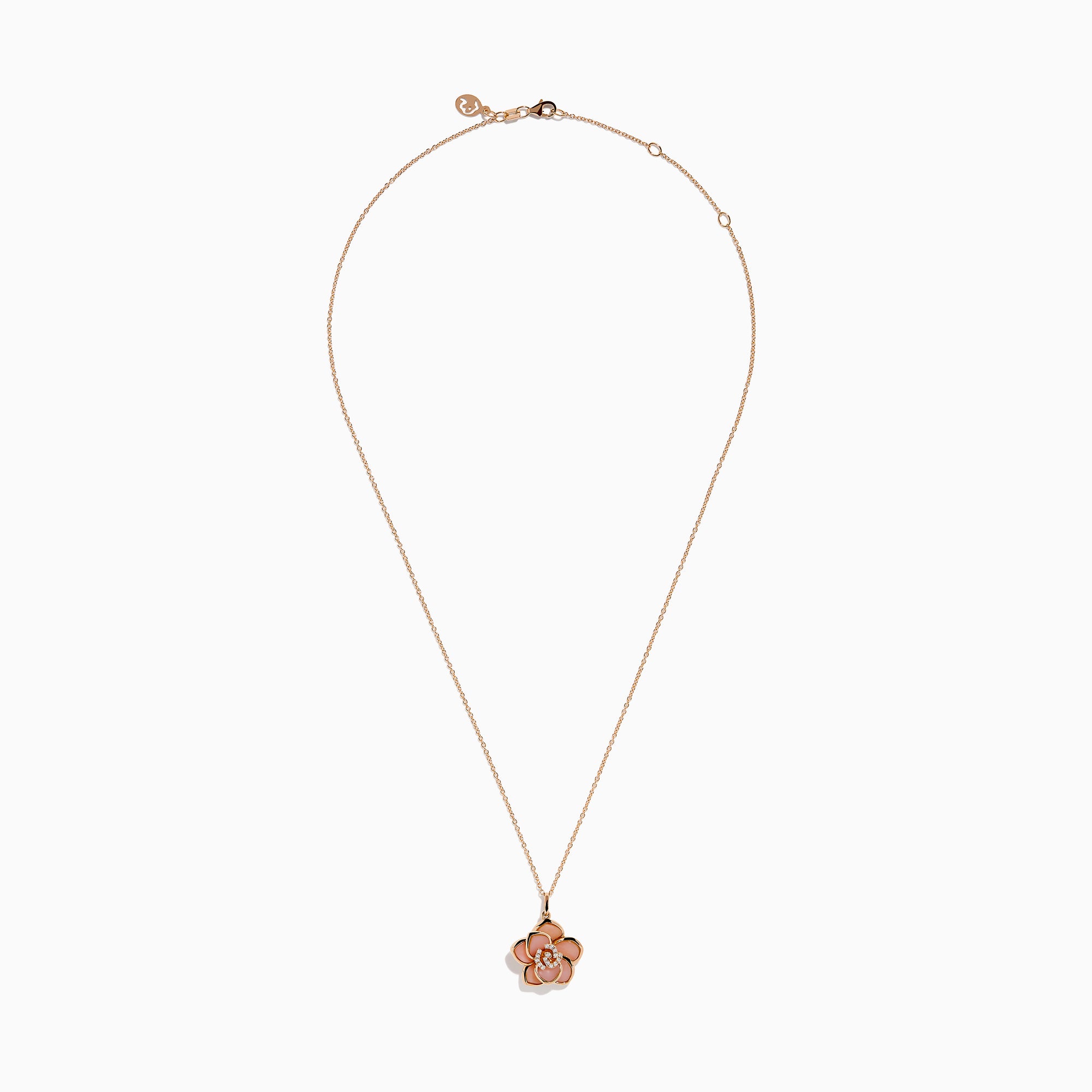 14K Rose Gold Pink Opal and Diamond Flower Pendant