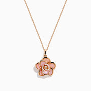 14K Rose Gold Pink Opal and Diamond Flower Pendant