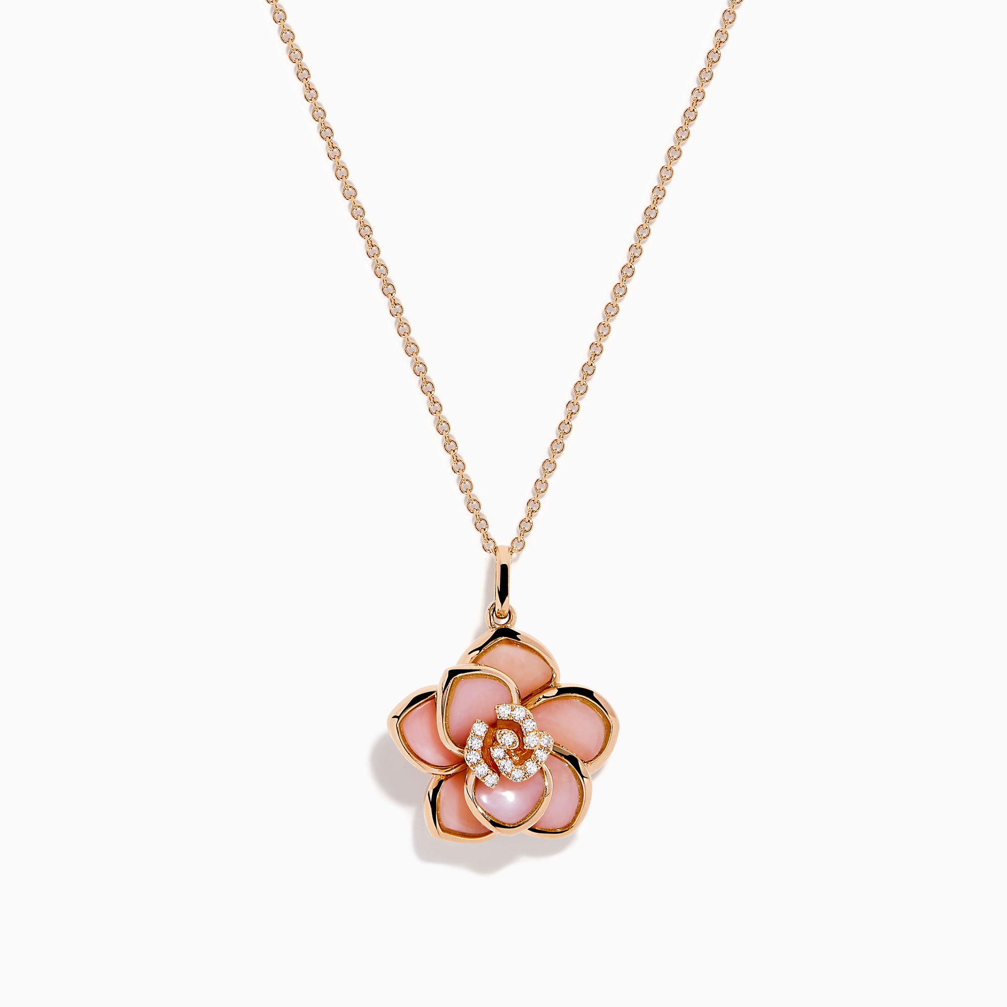 14K Rose Gold Pink Opal and Diamond Flower Pendant