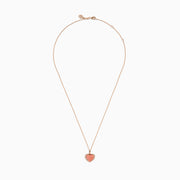 The 14K Rose Gold Pink Opal and Diamond Heart Pendant features a pink opal heart accented with sparkling diamonds on a rose gold chain.