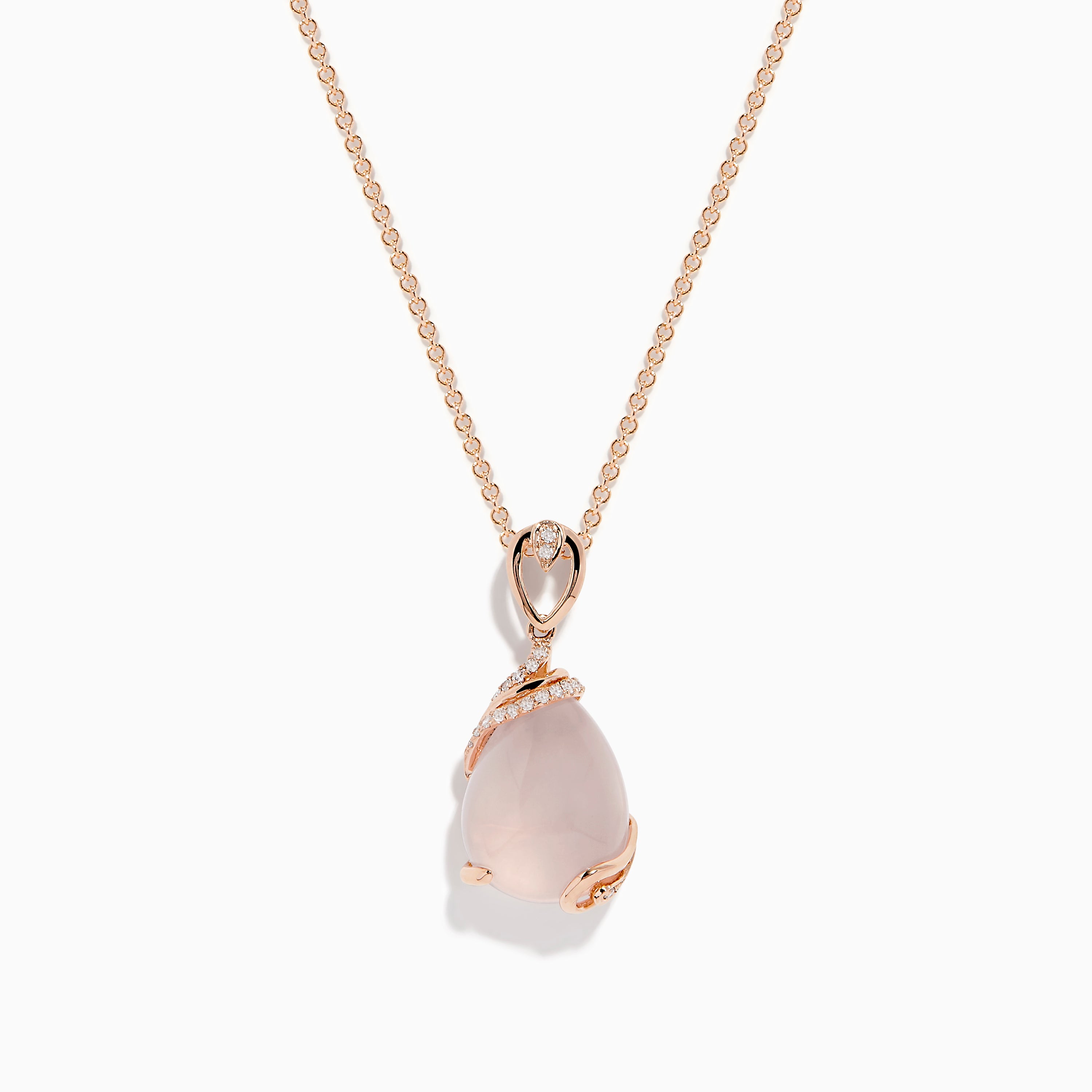 14K Rose Gold Rose Quartz and Diamond Pendant - Main Image