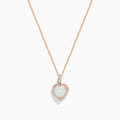 The Aurora 14K Rose Gold Diamond and Heart Opal Pendant features a delicate rose gold chain with a heart-shaped opal framed by sparkling diamonds, displayed on a white background.